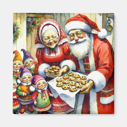Meneer en mevrouw Santa Claus, Cookie en Elfen Ker Magneet (Voorkant)