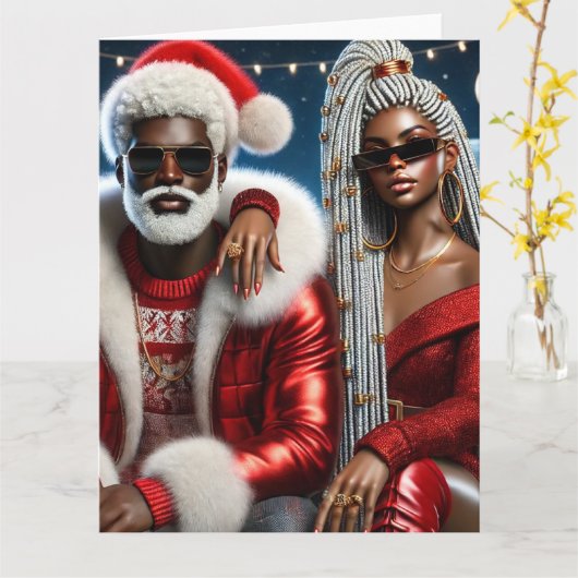 Meneer en mevrouw Santa Folded Wenskaart Kaart (Gele Bloem)