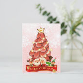 Meneer en mevrouw Santa Pink Kerstboom Feestdagenkaart (Staand voorkant)