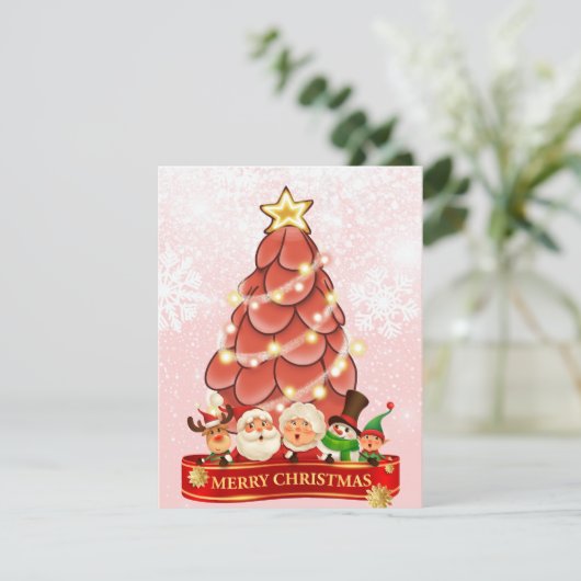 Meneer en mevrouw Santa Pink Kerstboom Feestdagenkaart (Staand voorkant)