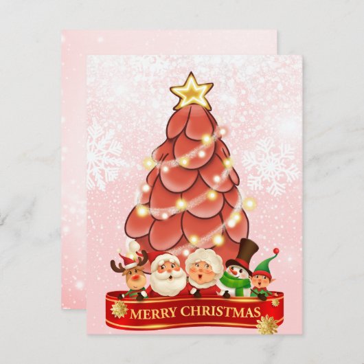 Meneer en mevrouw Santa Pink Kerstboom Feestdagenkaart (Voorkant / Achterkant)