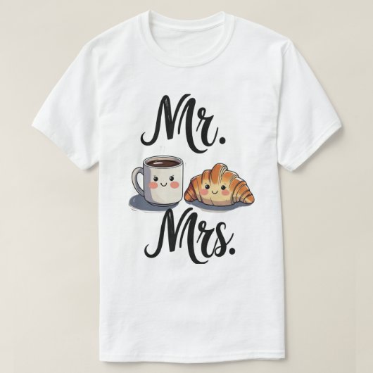 Meneer en mevrouw Schattige Coffee and Croissant C T-shirt (Design voorkant)