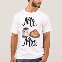 Meneer en mevrouw Schattige Coffee and Croissant C T-shirt