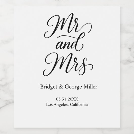 Meneer en mevrouw script - Elegant Charm Wijn Etiket (Enkel label)