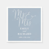 Meneer en mevrouw Script Elegant Dusty Blue Weddin Servet (Voorkant)