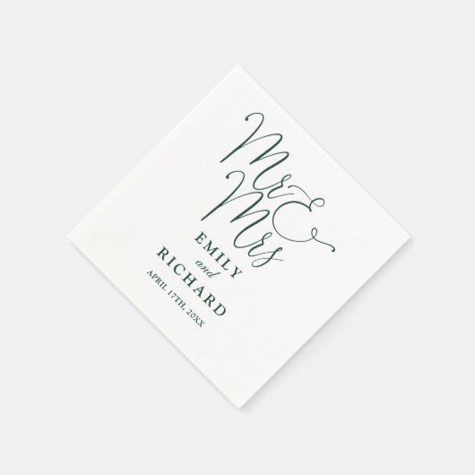 Meneer en mevrouw Script Elegant Emerald Green Wed Servet (Hoek)