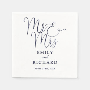 Meneer en mevrouw Script Elegante Navy Blue Weddin Servet