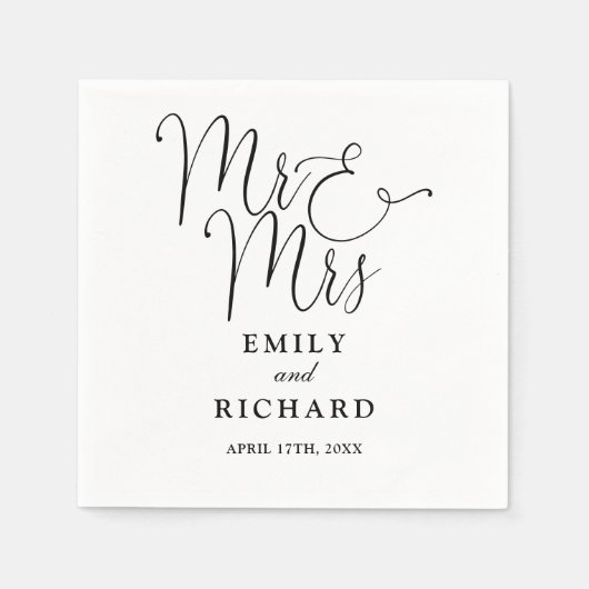 Meneer en mevrouw Script Elegante zwart-wit bruilo Servet (Voorkant)