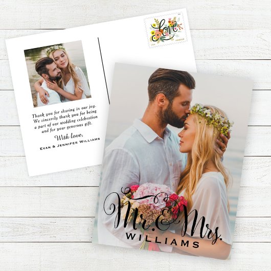 Meneer en Mevrouw Script Naam Trouw Dank Je Foto Briefkaart