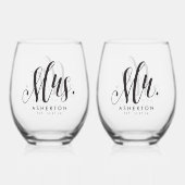 Meneer en mevrouw script nieuw getrouwd gepersonal wijnglas zonder voet (Achterkant)