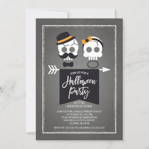 Meneer en mevrouw Skulls Halloween Party Kaart