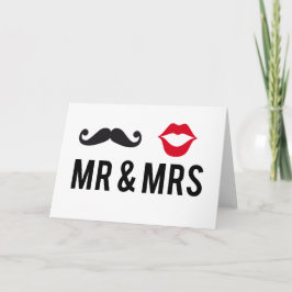 Meneer en mevrouw, snor en rode lippen kaart