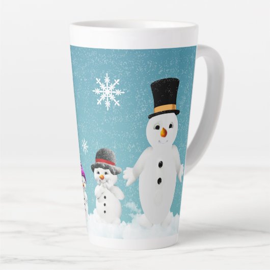 Meneer en mevrouw Snowman Familie Kerstfeest Latte Mok (Rechterhoek)