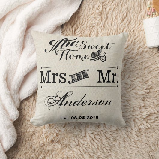 Meneer en mevrouw Typografie bruiloft Kussen (Deken)