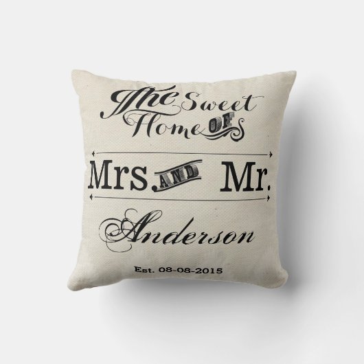 Meneer en mevrouw  Typografie bruiloft Kussen (Achterkant)