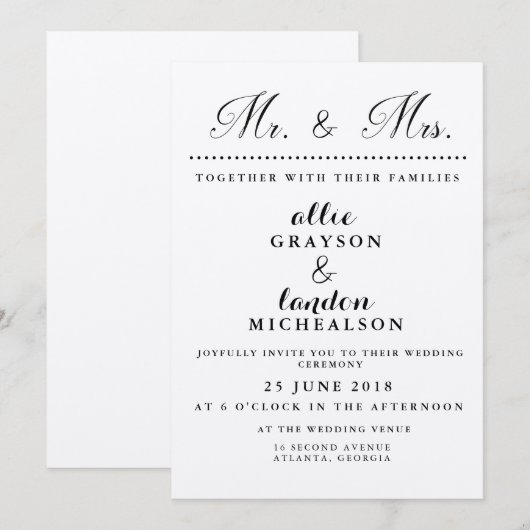 Meneer en mevrouw Uitnodiging (Voorkant / Achterkant)