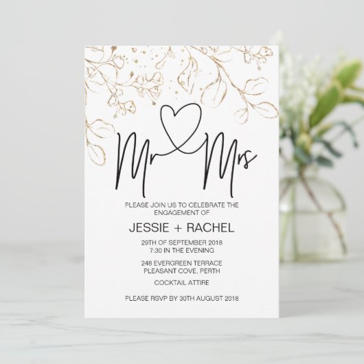 Meneer en mevrouw Verloving Modern Gold verloofd Kaart (Staand voorkant)