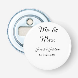 Meneer en mevrouw voegen de naam toe. Datum jaar b Button Flesopener