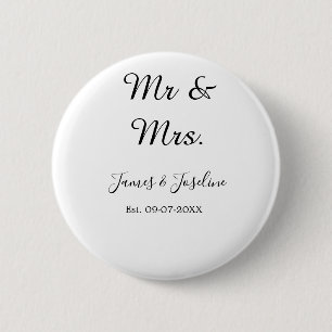 Meneer en mevrouw voegen de naam toe. Datum jaar b Ronde Button 5,7 Cm