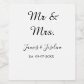 Meneer en mevrouw voegen de naam toe. Datum jaar b Wijn Etiket (Enkel label)