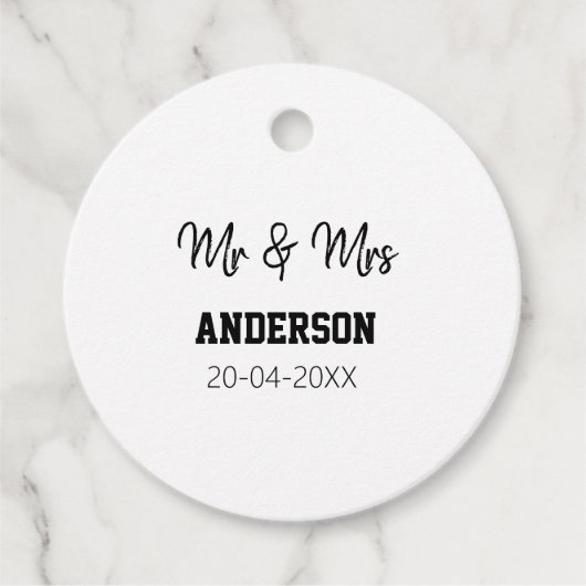 Meneer en mevrouw voegen familienaam datum jaar hu bedankjes labels (Voorkant)