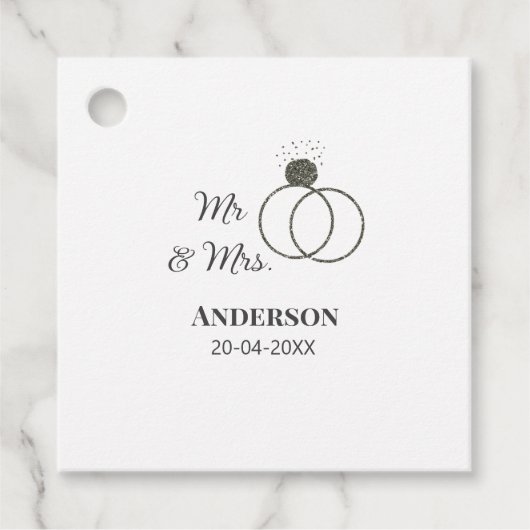 Meneer en mevrouw voegen familienaam datum jaar hu bedankjes labels (Voorkant)