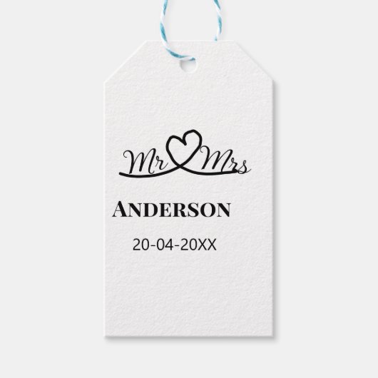 Meneer en mevrouw voegen familienaam datum jaar hu cadeaulabel (Voorkant)