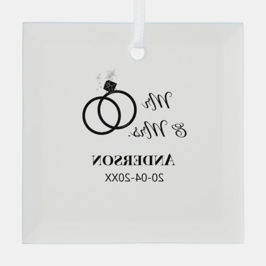 Meneer en mevrouw voegen familienaam datum jaar hu glas ornament (Achterkant)