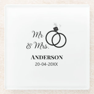 Meneer en mevrouw voegen familienaam datum jaar hu glazen onderzetter