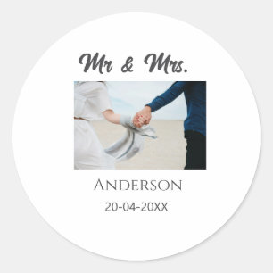 Meneer en mevrouw voegen familienaam datum jaar hu ronde sticker