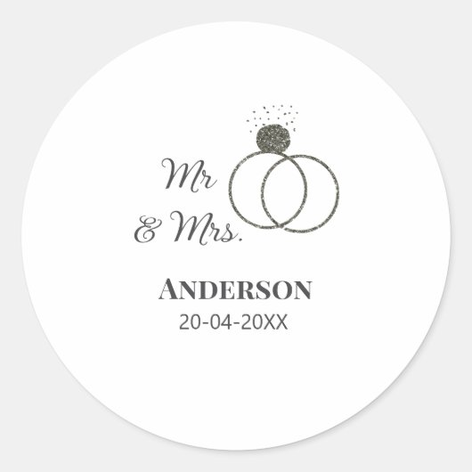 Meneer en mevrouw voegen familienaam datum jaar hu ronde sticker (Voorkant)