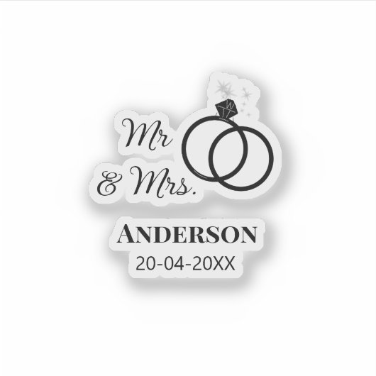 Meneer en mevrouw voegen familienaam datum jaar hu sticker (Voorkant)