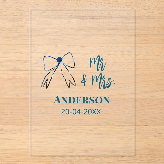 Meneer en mevrouw voegen naam datum bruiloft gunst acryl uitnodigingen (Voorkant)