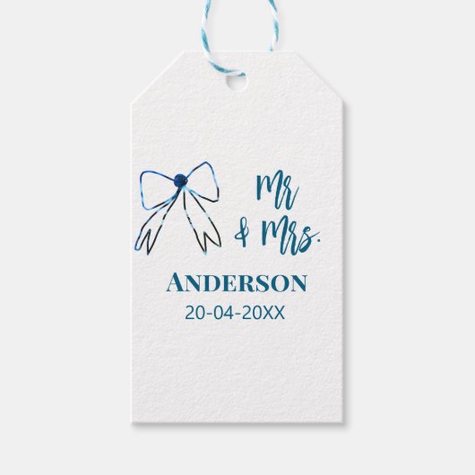 Meneer en mevrouw voegen naam datum bruiloft gunst cadeaulabel (Voorkant)