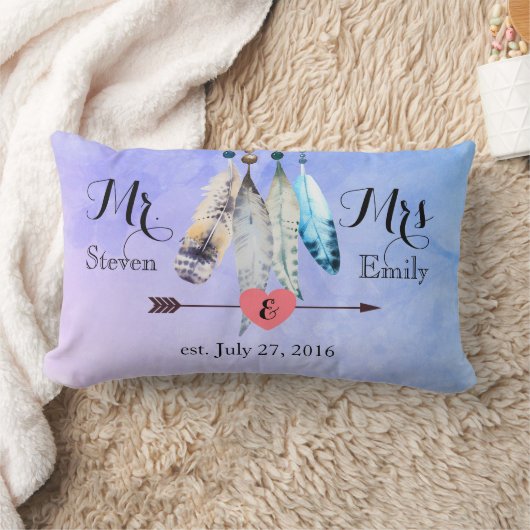 Meneer en mevrouw Wedding Date waterverf veren Kussen (Deken)