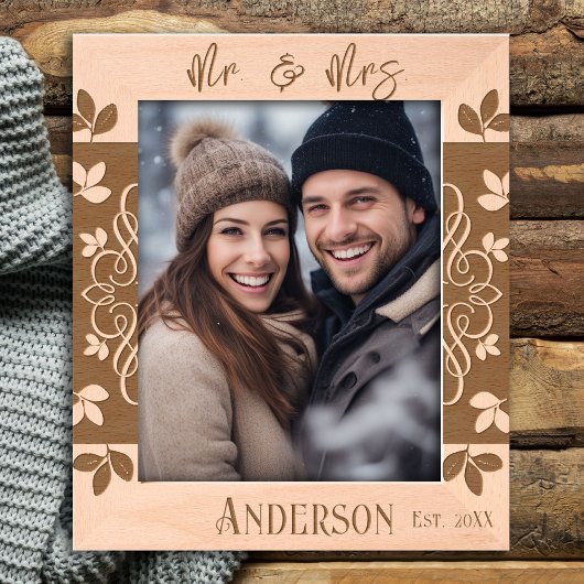 Meneer en mevrouw Wedding Floral Border Gegraveerde Lijstjes