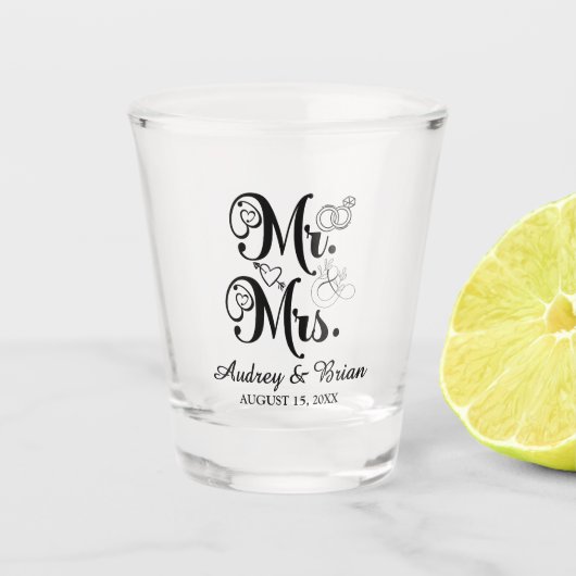 Meneer en mevrouw Wedding Keepsake Shot Glas (Voorkant)