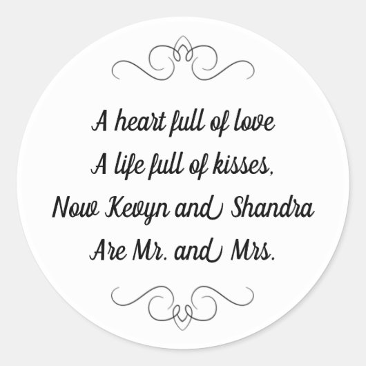 Meneer en mevrouw Wedding Kisses Gedicht Ronde Sticker (Voorkant)