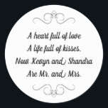 Meneer en mevrouw Wedding Kisses Gedicht Ronde Sticker<br><div class="desc">Deze charmante Mr en Mrs ronde sticker bevat een lievelingsgedicht gepersonaliseerd met de namen van de bruid en bruidegom. Dit zou een perfecte sticker zijn om een gunst box met Hershey Kisses te accentueren.</div>