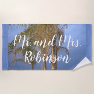 Meneer en mevrouw Wedding Palm Trees Strandlaken