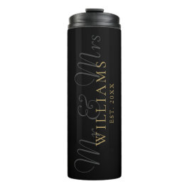 Meneer en mevrouw Wedding zwart en goud Thermosbeker