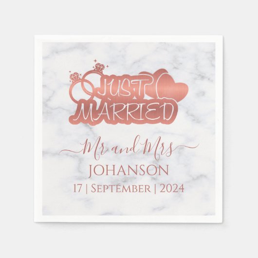 Meneer en mevrouw zijn net getrouwd met Roos goude Servet (Voorkant)