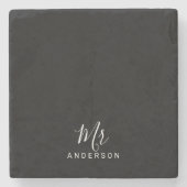 Meneer en Mevrouw | Zwart en Wit Modern Schrift Stenen Onderzetter (Voorkant)