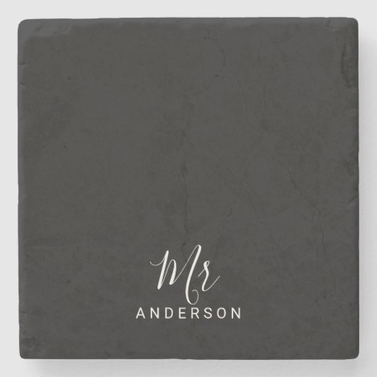 Meneer en Mevrouw | Zwart en Wit Modern Schrift Stenen Onderzetter (Voorkant)