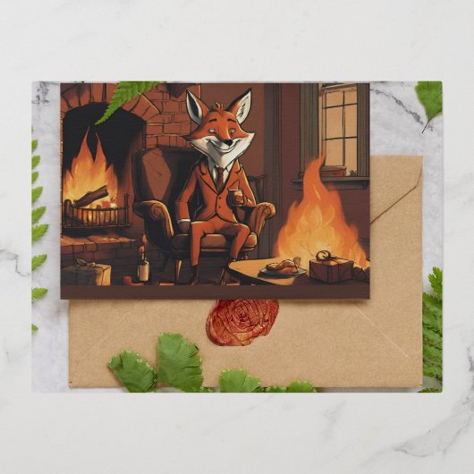 Meneer Fox brengt kerstvreugde Folie Feestdagen Briefkaart (Voorkant)