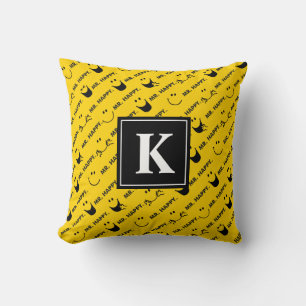 Meneer Gelukkig Alle Glimlach Patroon Monogram Kussen