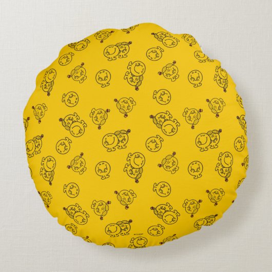 Meneer Gelukkig & Meisje Zonneschijn | Gele Patroo Rond Kussen (Achterkant)