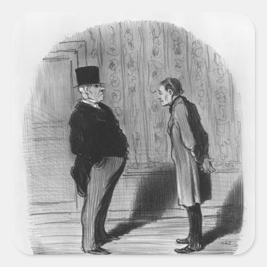 Meneer, hoe zit het met mijn drie termen?" vierkante sticker (Voorkant)