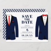 Meneer & Meneer Modern Trouwpak Navy - Bewaar de D Save The Date (Voorkant / Achterkant)