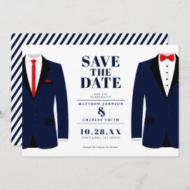 Meneer & Meneer Modern Trouwpak Navy - Bewaar de D Save The Date